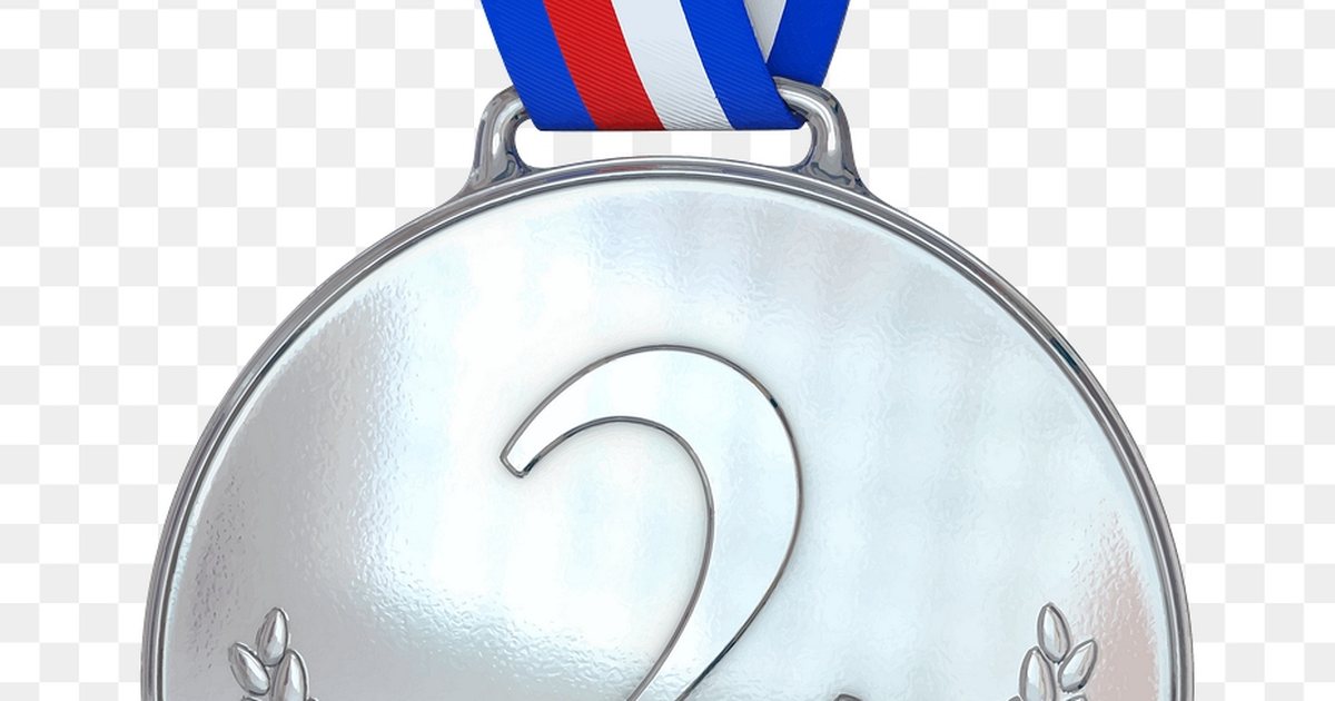 Medalla de plata con el número 2 y cinta tricolor